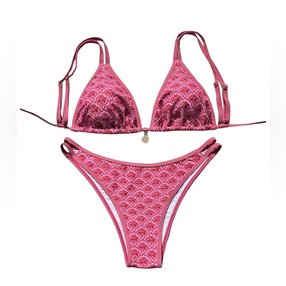 NWOT Women's Y2k Pink 2 Piece Floral String Cheeky Triangle Top Swimsuit